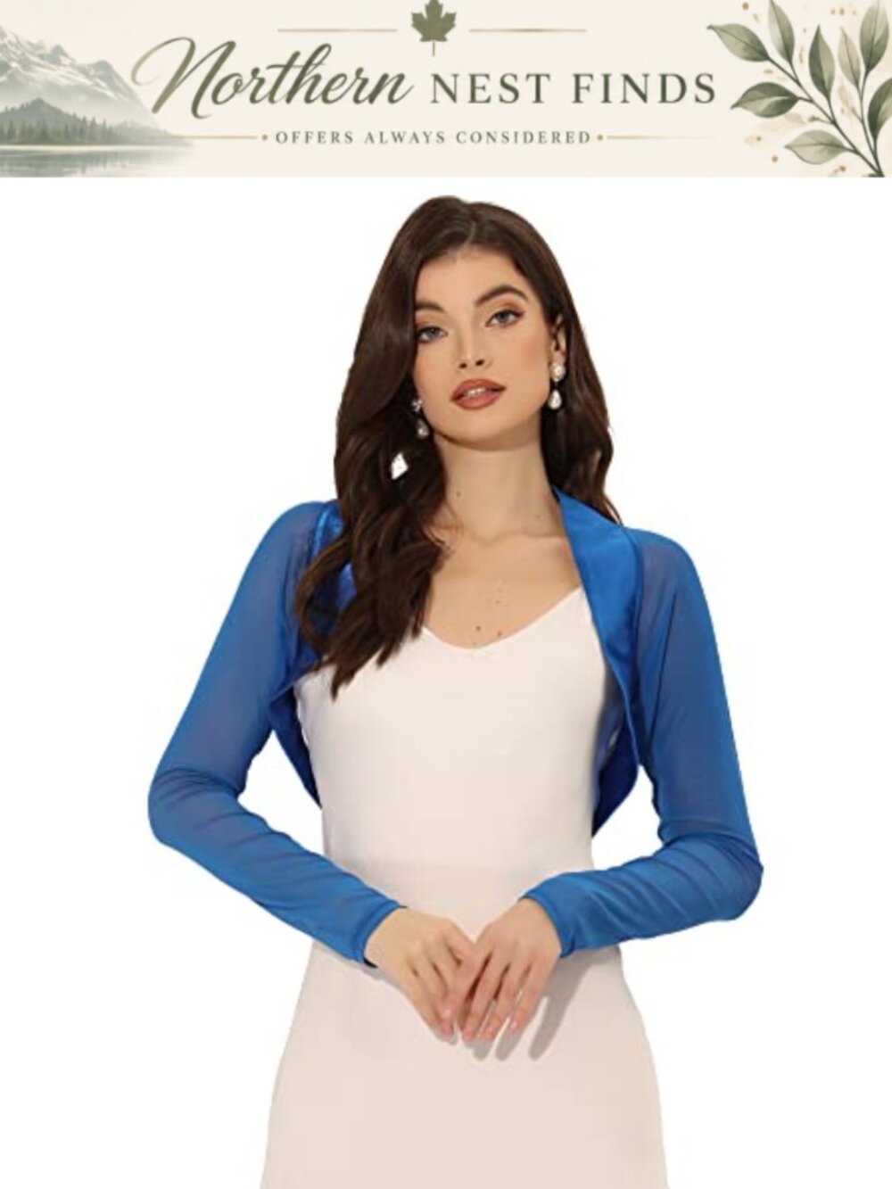 Satin Shrug Open Front Mesh Long Sleeve Cropped Bolero Evening Formal